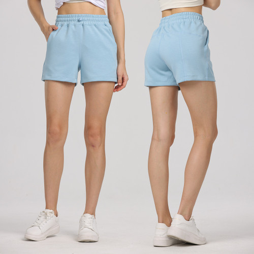 Air cotton casual stretch drawstring elastic quarter length pants high waisted yoga shorts