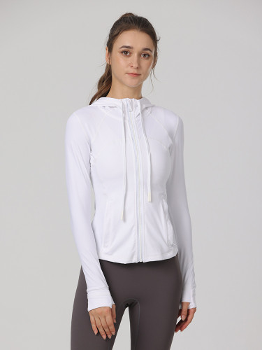 Hooded sports running, sandblasting, zipper cardigan, fitness top, jacket, yoga suit jacket, women's jacket