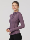 Hooded sports running, sandblasting, zipper cardigan, fitness top, jacket, yoga suit jacket, women's jacket