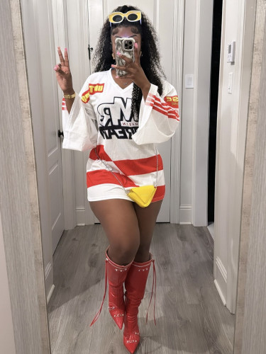 Simple letter print versatile contrasting color design street sports loose dress