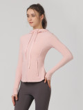 Hooded sports running, sandblasting, zipper cardigan, fitness top, jacket, yoga suit jacket, women's jacket