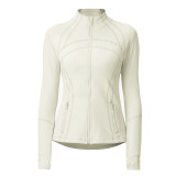 Thin double-sided brushed elastic top, sporty slim fit stand up collar zipper jacket, yoga suit jacket for women