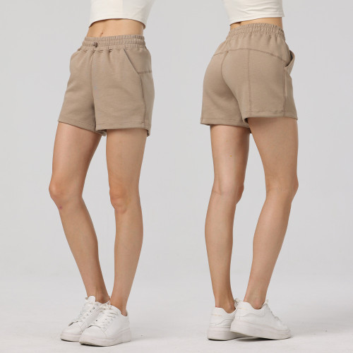 Air cotton casual stretch drawstring elastic quarter length pants high waisted yoga shorts