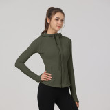 Hooded sports running, sandblasting, zipper cardigan, fitness top, jacket, yoga suit jacket, women's jacket