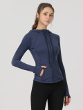 Hooded sports running, sandblasting, zipper cardigan, fitness top, jacket, yoga suit jacket, women's jacket