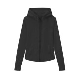 Hooded sports running, sandblasting, zipper cardigan, fitness top, jacket, yoga suit jacket, women's jacket