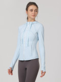 Hooded sports running, sandblasting, zipper cardigan, fitness top, jacket, yoga suit jacket, women's jacket
