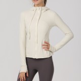 Hooded sports running, sandblasting, zipper cardigan, fitness top, jacket, yoga suit jacket, women's jacket