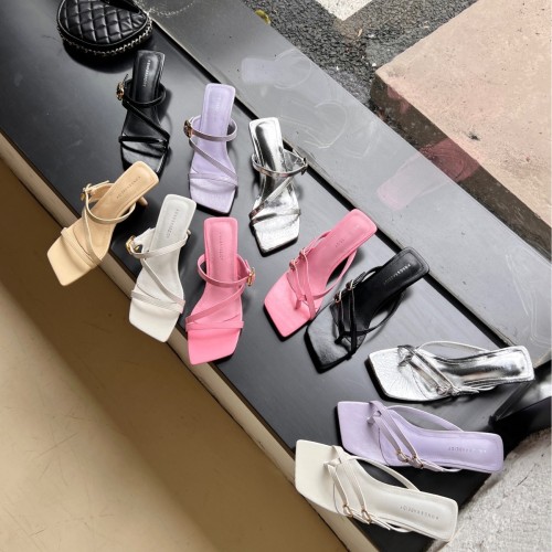 Summer new high-heeled shoes with thin heels, pointed toes, exposed toes, sexy, wearing one line high-heeled slippers outside
