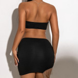 Sexy tassel chain strapless top, sexy midi skirt