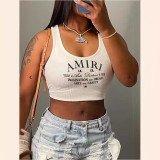 Sexy letter printed sleeveless vest, U-neck vest
