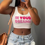 Sexy letter printed sleeveless vest, U-neck vest