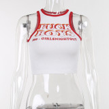 YY23276 Knitted contrasting letter printed short vest