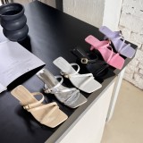 Summer new high-heeled shoes with thin heels, pointed toes, exposed toes, sexy, wearing one line high-heeled slippers outside