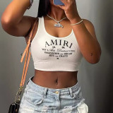 Sexy letter printed sleeveless vest, U-neck vest