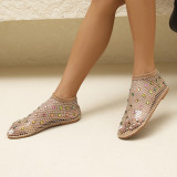 Flat shoes, colorful diamond fishing net socks, flat sandals, popular one foot sandals