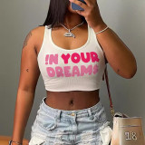 Sexy letter printed sleeveless vest, U-neck vest