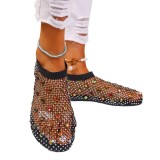 Flat shoes, colorful diamond fishing net socks, flat sandals, popular one foot sandals