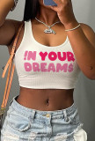 Sexy letter printed sleeveless vest, U-neck vest