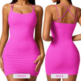 DLT8626 Women Sexy Strappy One-piece Dress Cross Back Tennis Dress Hip Wrap Dress Padded Quick Dry Tight Fit Outdoor Active Wear