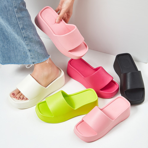 EVA poop feeling slippers for women, 6CM thick sole straight cold slippers