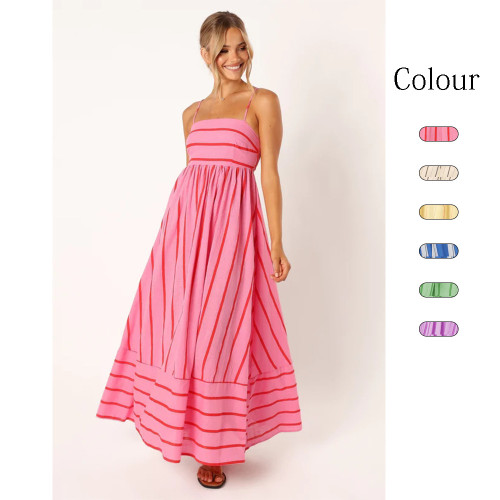 Striped camisole backless large swing fresh air dress