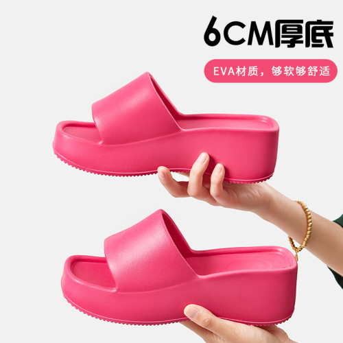 EVA poop feeling slippers for women, 6CM thick sole straight cold slippers