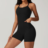 CLT8671 Women's Sleeveless Jumpsuit with Side Pocket Quick Drying Nude Workout Cross Back Jumpsuit