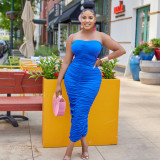 OS6909 sexy chest hugging pleated solid color dress mid length skirt