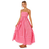 Striped camisole backless large swing fresh air dress