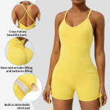 sm2420 Women's Sleeveless Bodysuit Cross Back with Side Drawstring Playsuit Naked Feeling Scrunch Butt Padded Women Jumpsuit