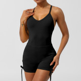 sm2420 Women's Sleeveless Bodysuit Cross Back with Side Drawstring Playsuit Naked Feeling Scrunch Butt Padded Women Jumpsuit