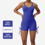 sm2420 Women's Sleeveless Bodysuit Cross Back with Side Drawstring Playsuit Naked Feeling Scrunch Butt Padded Women Jumpsuit