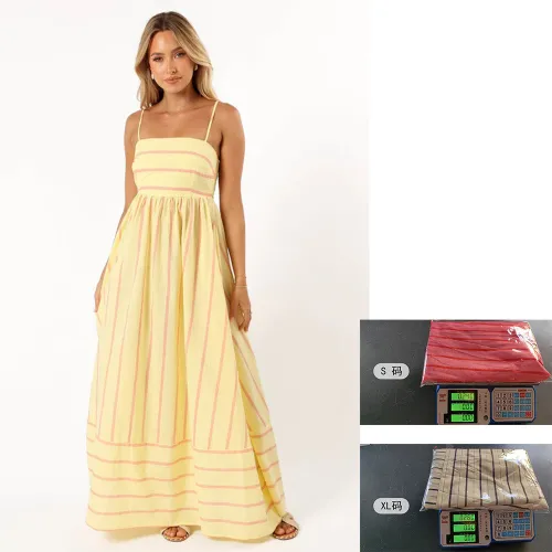 Striped camisole backless large swing fresh air dress
