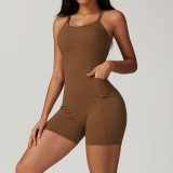 CLT8671 Women's Sleeveless Jumpsuit with Side Pocket Quick Drying Nude Workout Cross Back Jumpsuit