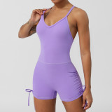sm2420 Women's Sleeveless Bodysuit Cross Back with Side Drawstring Playsuit Naked Feeling Scrunch Butt Padded Women Jumpsuit