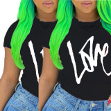 SD0530 Fashion Printed Cartoon Letter T-shirt BL004
