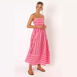 Striped camisole backless large swing fresh air dress