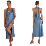 Sleeveless sexy slim fit slit backless dress