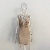 Sweet and fashionable V-neck backless strapless sexy dress for women