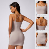 DLT8626 Women Sexy Strappy One-piece Dress Cross Back Tennis Dress Hip Wrap Dress Padded Quick Dry Tight Fit Outdoor Active Wear