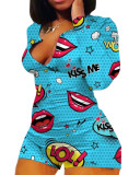 Printed jumpsuit explosive long sleeved tight suit SU3594 BL062