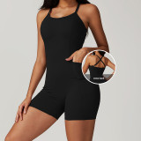 CLT8671 Women's Sleeveless Jumpsuit with Side Pocket Quick Drying Nude Workout Cross Back Jumpsuit