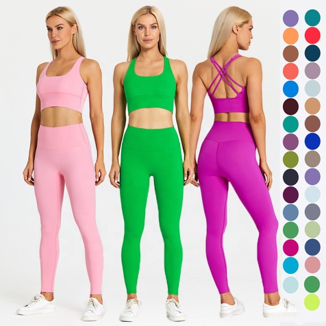 LQ8697 Lulu Buttery Soft Yoga Push Up Energy Bra Super High Waist Athletic Legging Gym Fitness Set