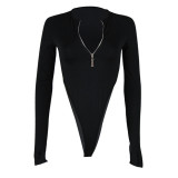 Long sleeved slim fitting jumpsuit with zipper, spicy girl's top for women