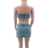 Two Piece Shorts Denim Outfits Betl For Women Jeans stretch crystal Outfits Shorts Sets
