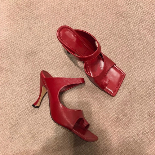 Square toe sandals with high heels and slim heels