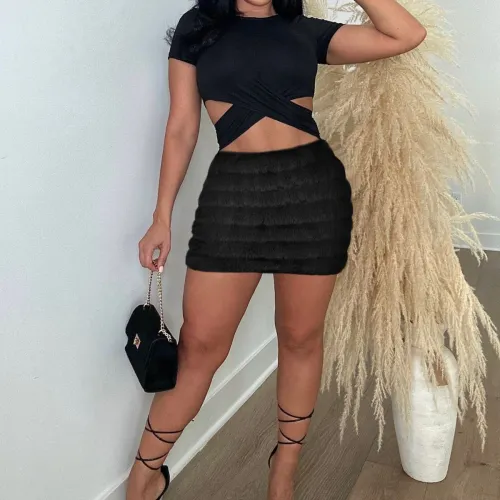 Imitation fur short skirt zipper filled with cotton plush fur