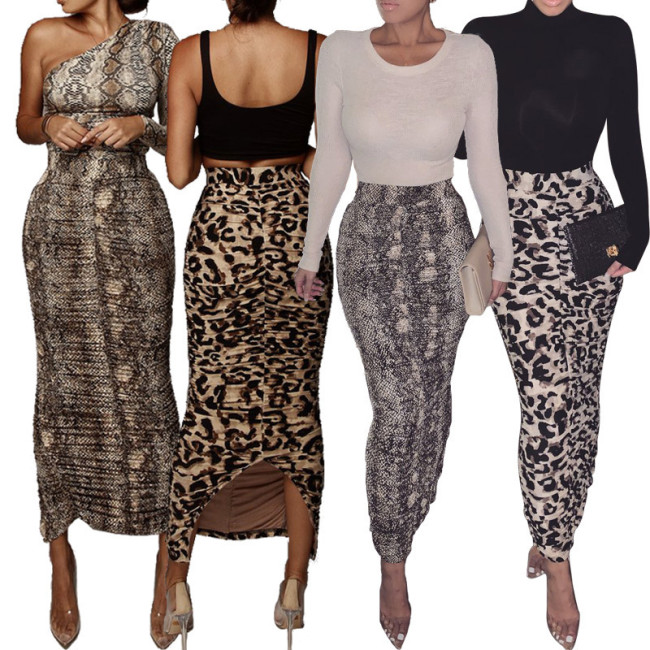 D1004 leopard print snake print high waisted skirt with buttocks wrapped skirt