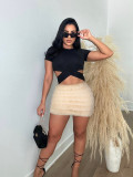 Imitation fur short skirt zipper filled with cotton plush fur